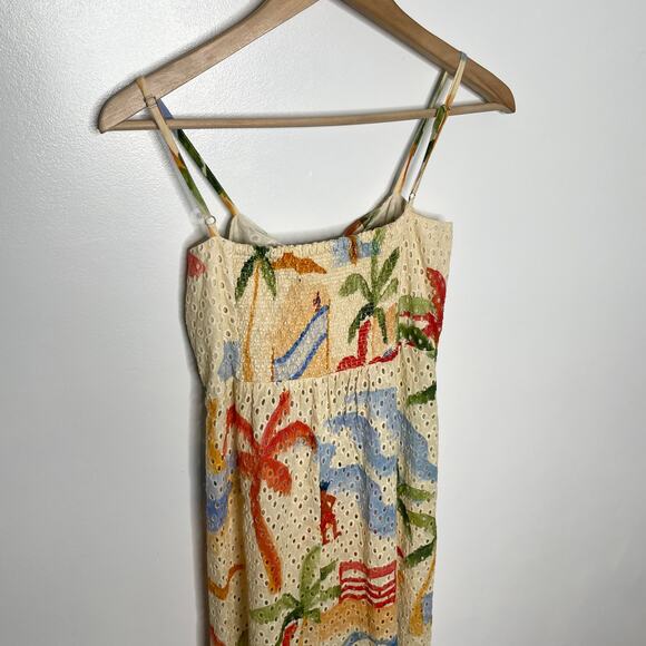 Farm Rio Womens Copacabana Cover Up XS Cream Tropical Print Beach Resort Wear - Picture 10 of 14